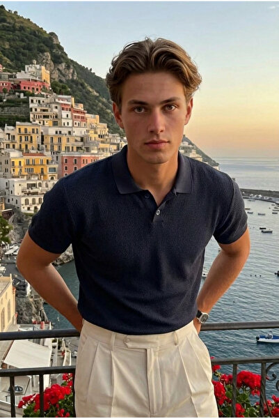 DAMGA JEANS تي شيرت رجالي صيفي من القطن ذو ملمس فضفاض باللون الأزرق الداكن وي...