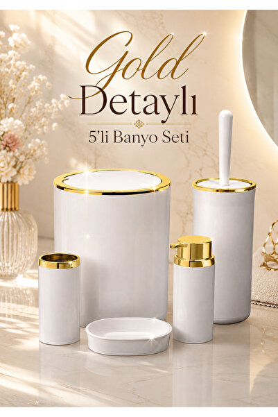 Store طقم حمام دائري ذهبي اللون من HGY Home مكون من 5 قطع