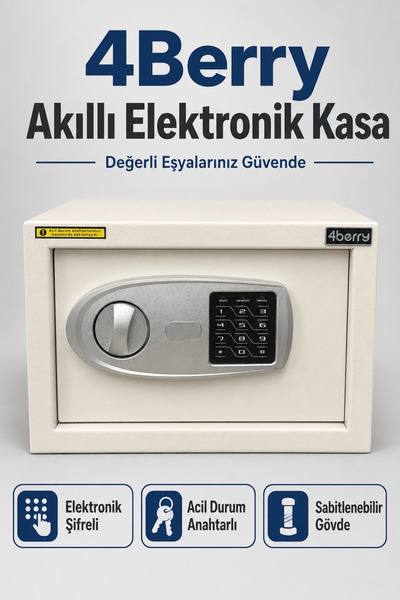 4 Berry TC-002 Akıllı Elektronik Kasa, Şifreli Çelik Para Kasası, Acil Durum ...