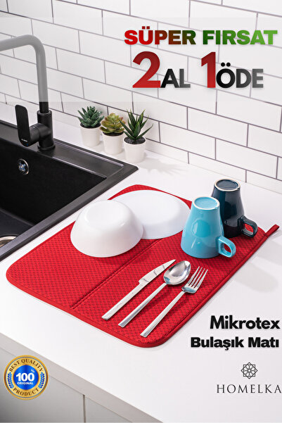 HOMELKA Mikrotex Bulaşık Matı Süper Emici Bulaşık Kurutma Matı 45x36cm Tezgah...