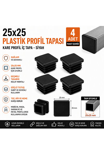 Home 25x25 Plastik Profil Tapası 4 Adet Kare Profil İç Tapa Geçmeli Profil Ka...