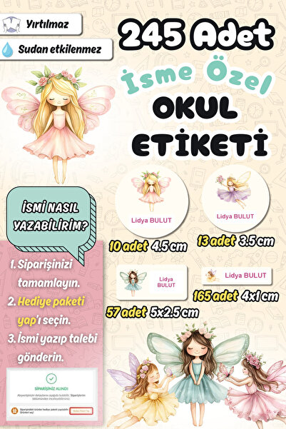 Sticker Ekspres Okul Etiketi Renkli Peri Kızları Kalem Defter Etiketi Özel İs...