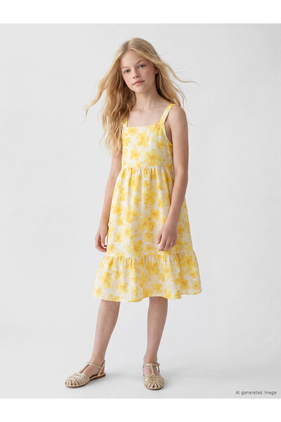 LC Waikiki Trendlucky Square Neck Floral Girl's Poplin Dress with Difference