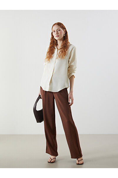 LC Waikiki Trendlucky Women's Textured Trousers with Elastic Waist and Differ...