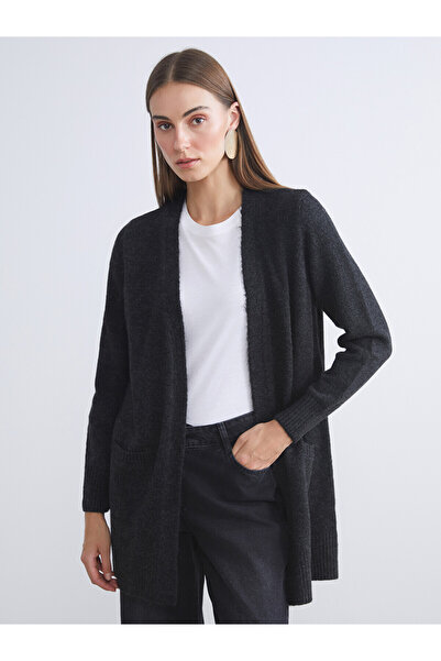 LC Waikiki Lcwaikiki Classic Anthracite Knitwear Plain Women's Cardigan with ...