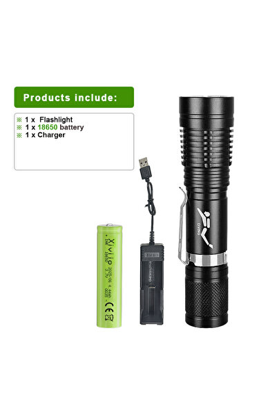 Choice B-With 18650 battery Portable LED Flashlight High Brightness Professio...
