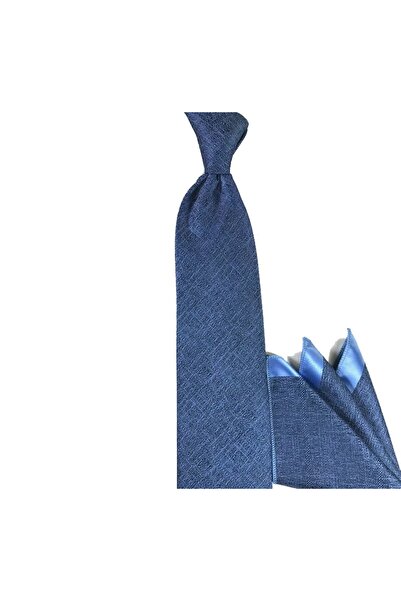 Sade Kravat Indigo Blue Melange Patterned Tie with Handkerchief 19605 Indigo ...