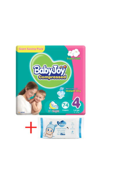BabyJoy حفاضات مقاس 4 كبيرة الحجم عبوة عملاقة 74 قطعة + مناديل مامى بيور المب...