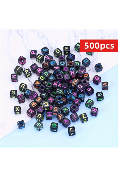 Choice Black-500pcs 500pcs Acrylic Colorful Beads Cubic Letter Beads for Jewe...