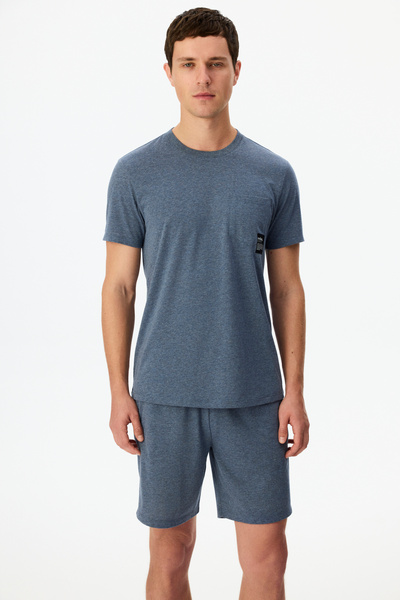 Penti Erkek İndigo Melanj Soft Indigo Kısa Kollu Şort Pijama Takımı