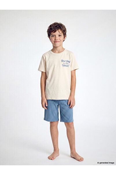 LC Waikiki Peak New Season Crew Neck Boys' Shorts Pajama Set