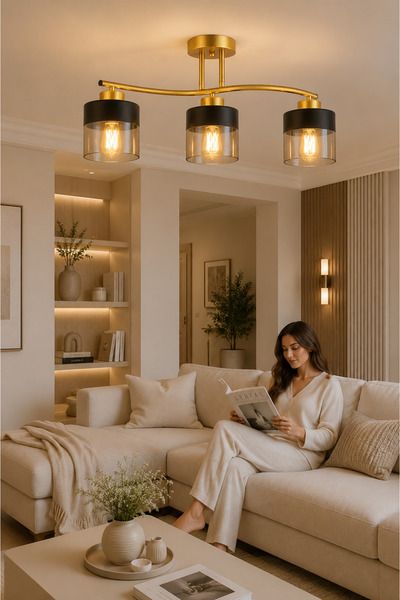 ESSLİGHT Verla 3’lü Eskitme Bal Camlı Modern Salon Mutfak Yatak Odası Avizesi