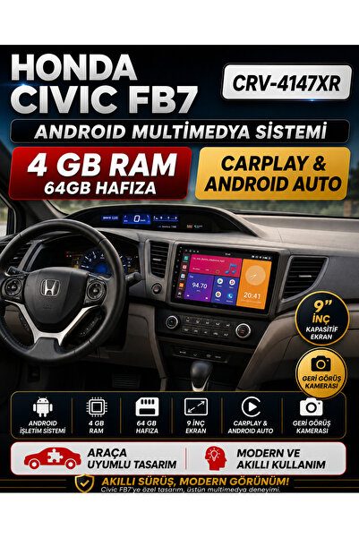Carvocal Honda Civic FB7 Android Multimedya Sistemi (2012-2016) CRV-4147XR