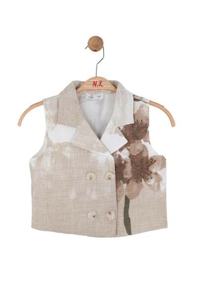 nk kids Nk Girl's Floral Patterned Linen Vest 8-14 Years Ecru
