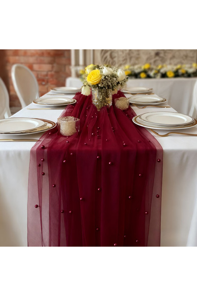 Choice3 WRed 80x200cm 80x200cm Pearl Gauze Decorative Table Flag Beaded Net G...