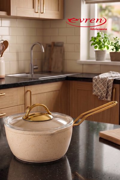Evren 20 Cm Cream Granit Ezme Seri Kapaklı Sütlük Sosluk 2,3 Lt