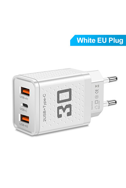 Choice EU White USB Type C Fast Charger 30W 3 Ports Quick Charge Phone Charge...
