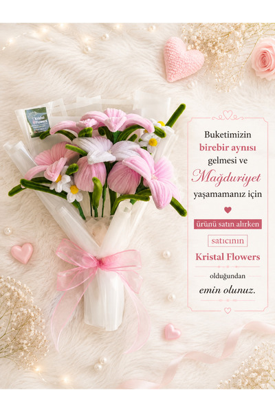 Kristal Flowers Pembe Masal Lilyum Lale Buketi Aranjmanı - Şönil