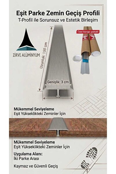 Zirve Alüminyum Kapı Eşik Profili T Model 150 cm'ye Kadar Özel Ölçü 3 cm x 8 ...