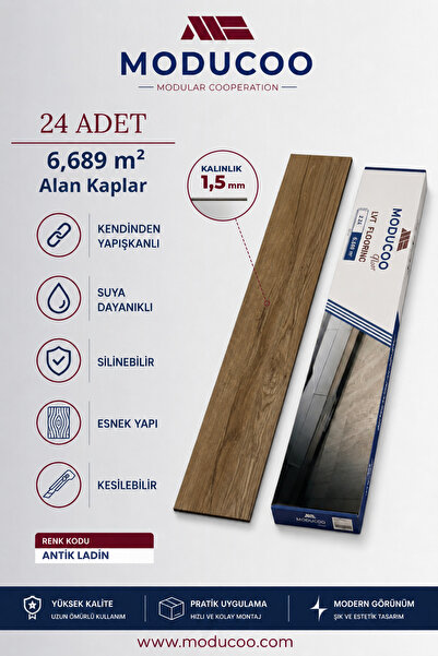 MODUCOO Antik Ladin Kendinden Yapışkanlı PVC Yer Döşeme Parkesi | Su Geçirmez...