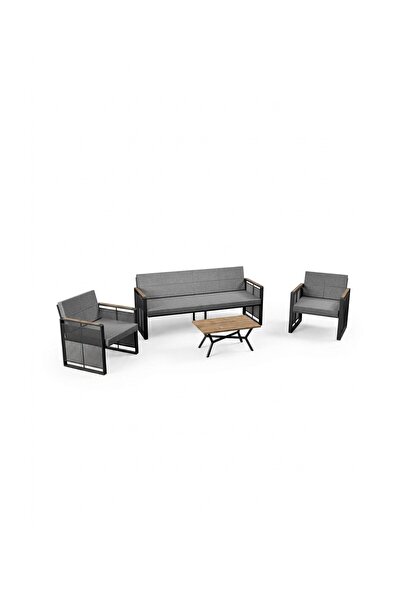 UPSTYLE Maris Bahçe Balkon Oturma Takımı | Metal Karkas, 3+1+1 Koltuk, Teak Masa