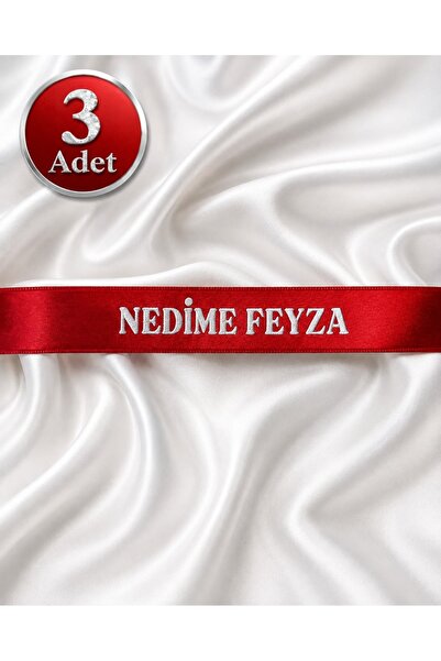 EvremStore 3 Adet Kişiye Özel Nedime Kurdelesi - Kırmızı Üzeri Gümüş 50x3 cm