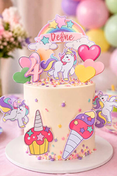 caketopper UNICORN Temalı Doğum Günü Süsü Seti - Unicorn Kız Çocuk Doğum Günü...