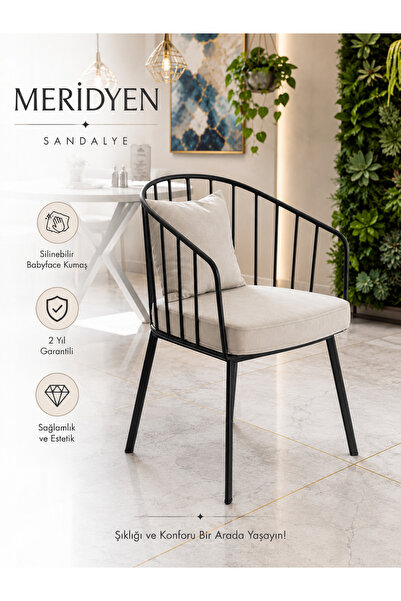 Buketim Mobilya Mozaik Bukle Kumaş Metal Ayaklı Modern Balkon Mutfak Sandalyesi