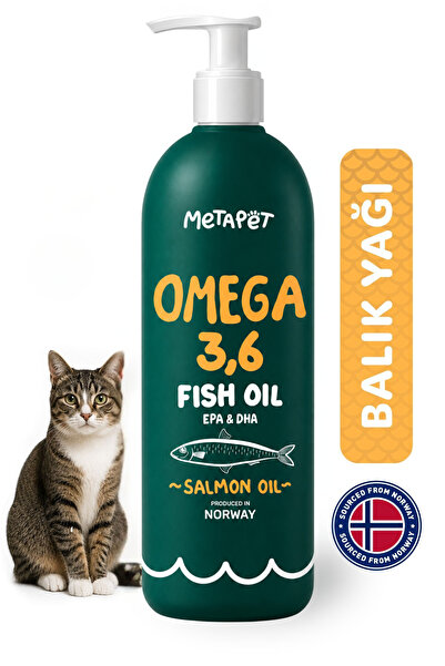 Metapet Kediler için Balık Yağı, Premium Norveç Somonu Yağı, Omega 3 ve 6, Yü...