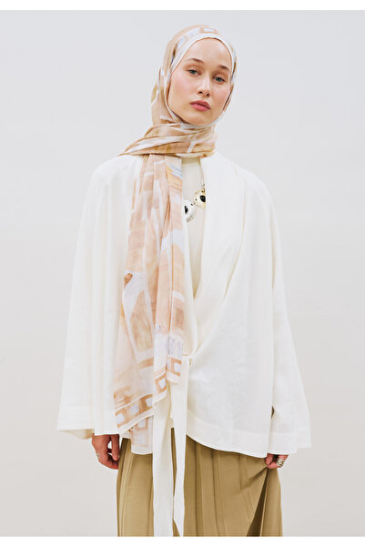 Freshscarfs Abstract Blocks Pattern Hemp Viscose Shawl Sand