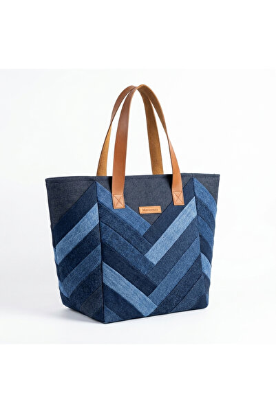 MAVİCENZA Kadın El Yapımı Patchwork Denim Omuz Çantası - Özel Tasarım Kot Tot...