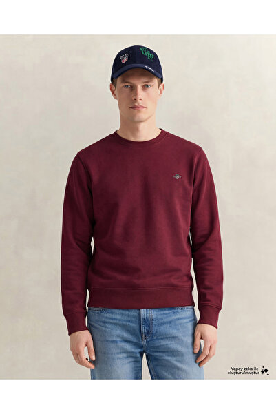 Gant Erkek Bordo Regular Fit Bisiklet Yaka Sweatshirt