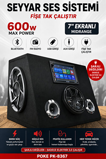 Poke Seyyar Ses Sistemi 600w 7'' Ekranlı Midrange Bluetooth Fm Usb PK-8367