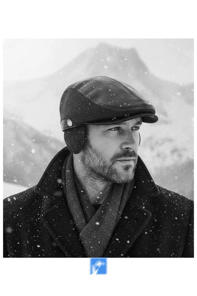 PIECE SIGNATURE Faux Leather Garnished, Wool Eared Hat