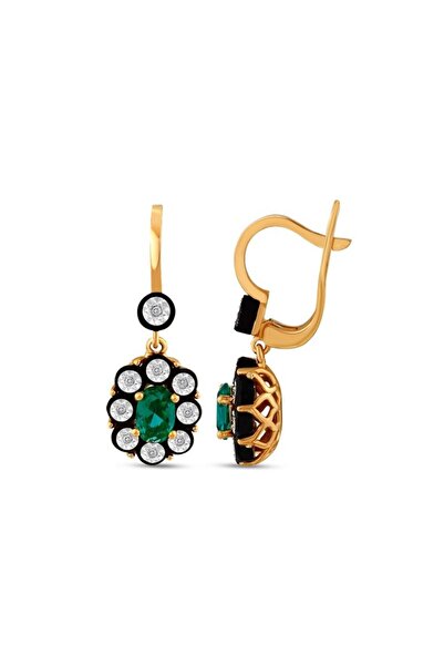Assos Pırlanta 0.07 Karat Elmas Zümrüt Renkli Oval Küpe
