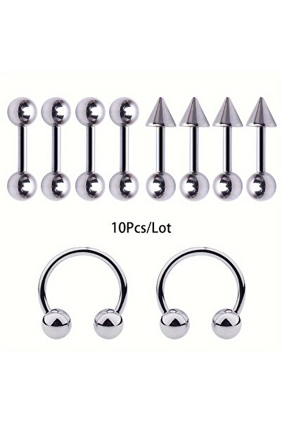 Choice 10pcs Mixed Set 10pcs/Set Stainless Steel Barbell Helix Stud Earring C...