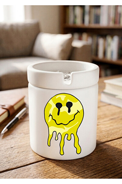 Eylül Design Smiling Face Printed Special Design Printed Ceramic Ashtray Odor...