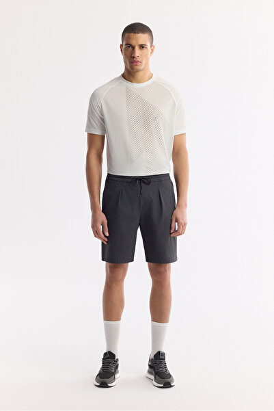 Avva Men's Anthracite Elastic Waist Ribbed Bi-Stretch Relaxed Fit Shorts A51Y...
