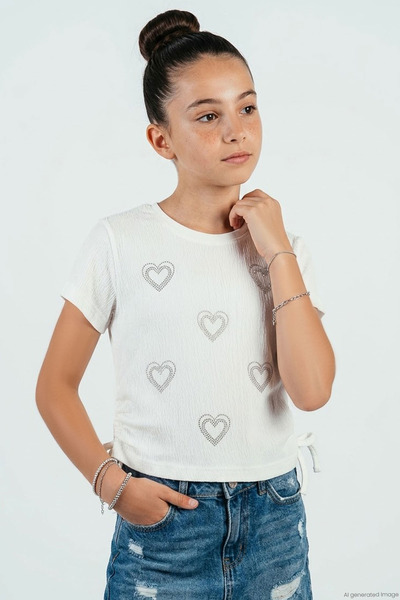 Breeze Girl's Short Sleeve T-Shirt with Rubber Detail on the Sides, Bow Acces...