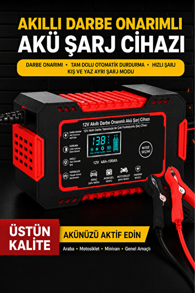 Arfseb 12V 6A Akıllı Akü Şarj Cihazı Araba Motosiklet LCD Ekran Pulse Onarım Tam Otomatik