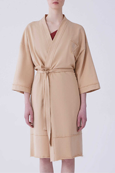 Roman Kuşaklı Kadın Kimono Bej Y2154228_024