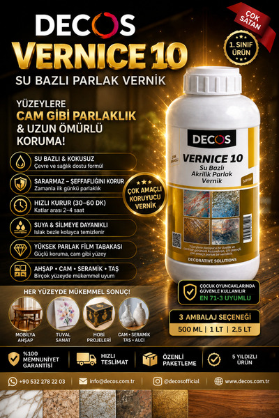 DECOS Ekstra Parlak Su Bazlı Şeffaf Çok Amaçlı Vernik