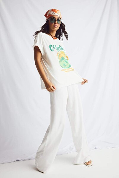 DeFacto Wide Leg Pocketed High Waist Standard Length Linen Blend Trousers F50...