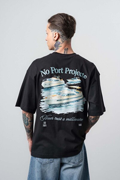 Respire Men's No Port Printed Oversize T-Shirt Black