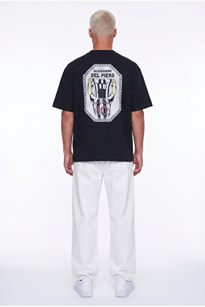 Respire Tricou oversize cu imprimeu Del Piero pentru bărbați, negru