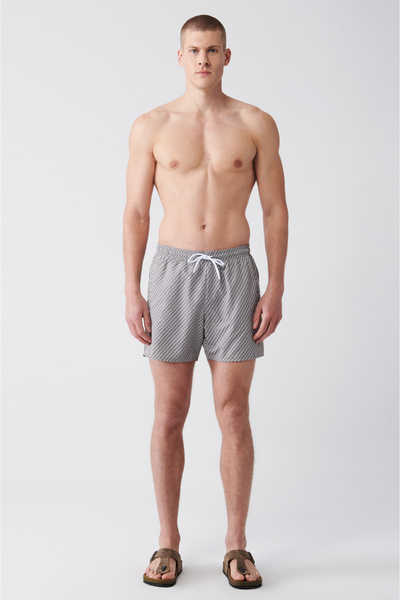 Avva Men's Gray-white Quick Drying Printed Standard Size Swimsuit Swim Shorts...
