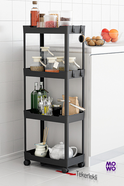 Mowo Home Mowo 4 Katlı Tekerlekli Mutfak Rafı, Banyo Rafı, Kitaplık, Düzenley...