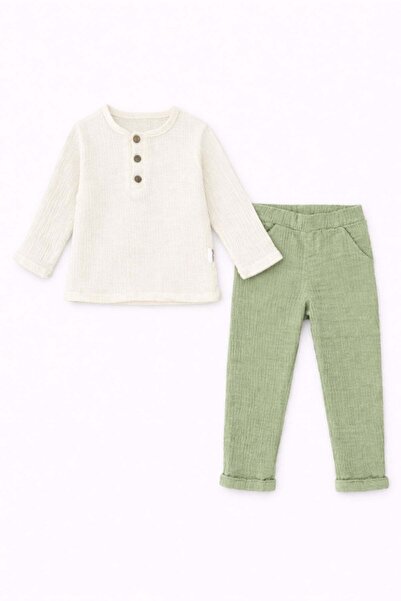 Bubito Unisex Baby&Child 100% Cotton Muslin Lower Top Pajama Set-Green