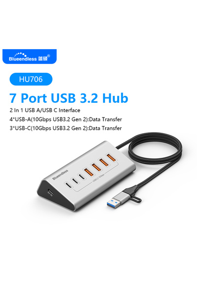 Choice HU706 no power Blueendless Aluminium USB3.2 Gen2 10Gbps 7Ports 10 Port...