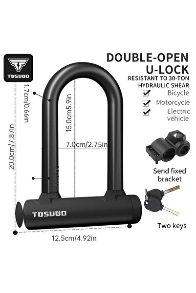 Choice1 black TOSUOD Bicycle U Lock High-Strength Alloy Steel Motorcycle Anti...